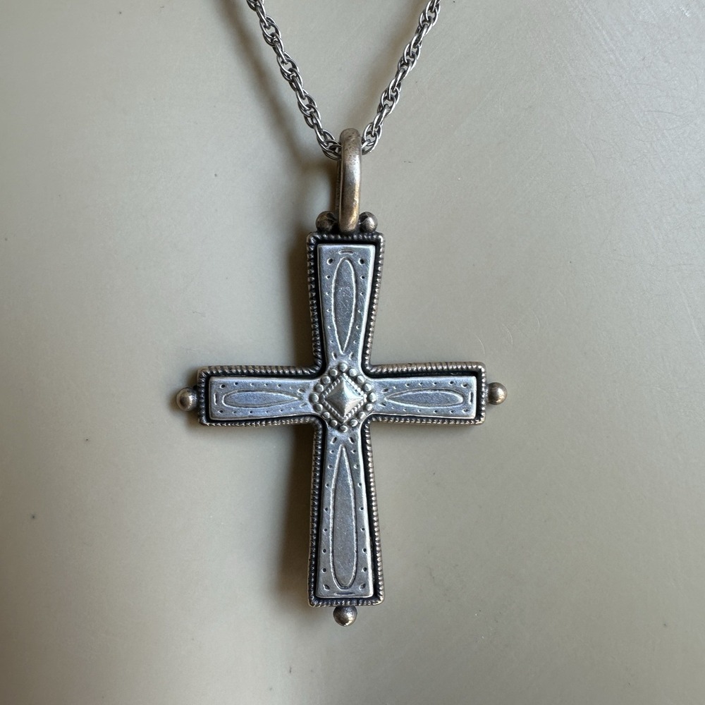 Retired James Avery Tuscon Cross Pendant Necklace 18" Bronze 925 Sterling 6.1g